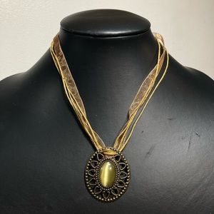 🍀 2 for $20 Vintage Medieval Style Necklace w Moonstone-like Art Glass Pendant